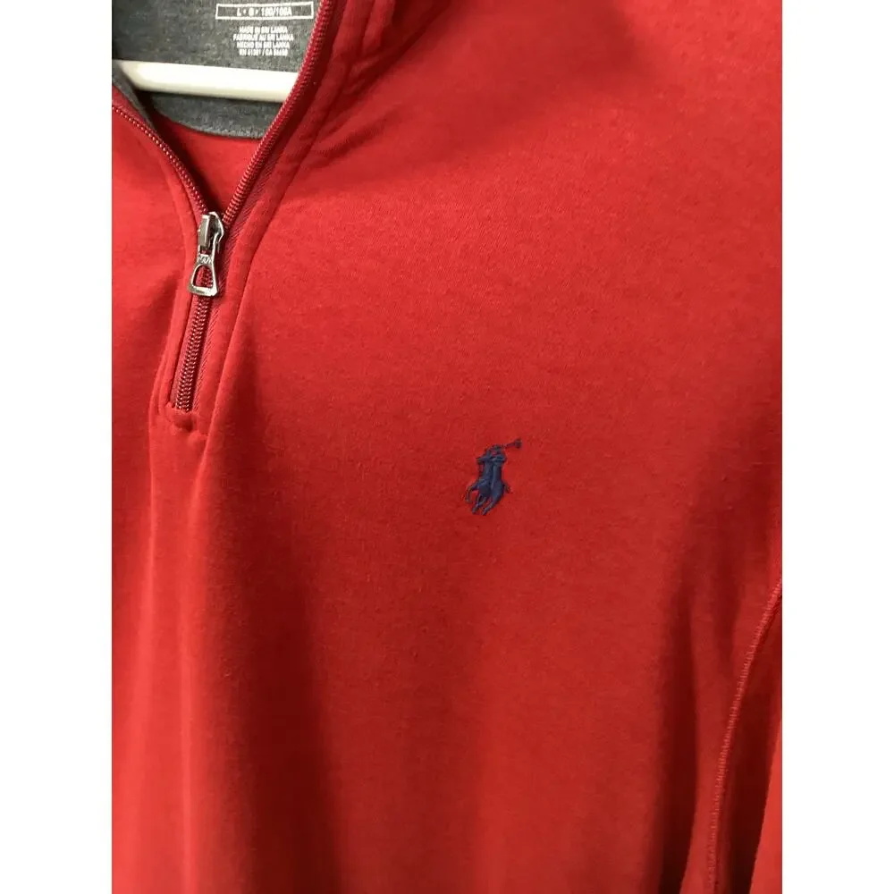 Polo Ralph Lauren Men's Luxury Jersey Quarter-Zip‎ Pullover Golf Red Size Large